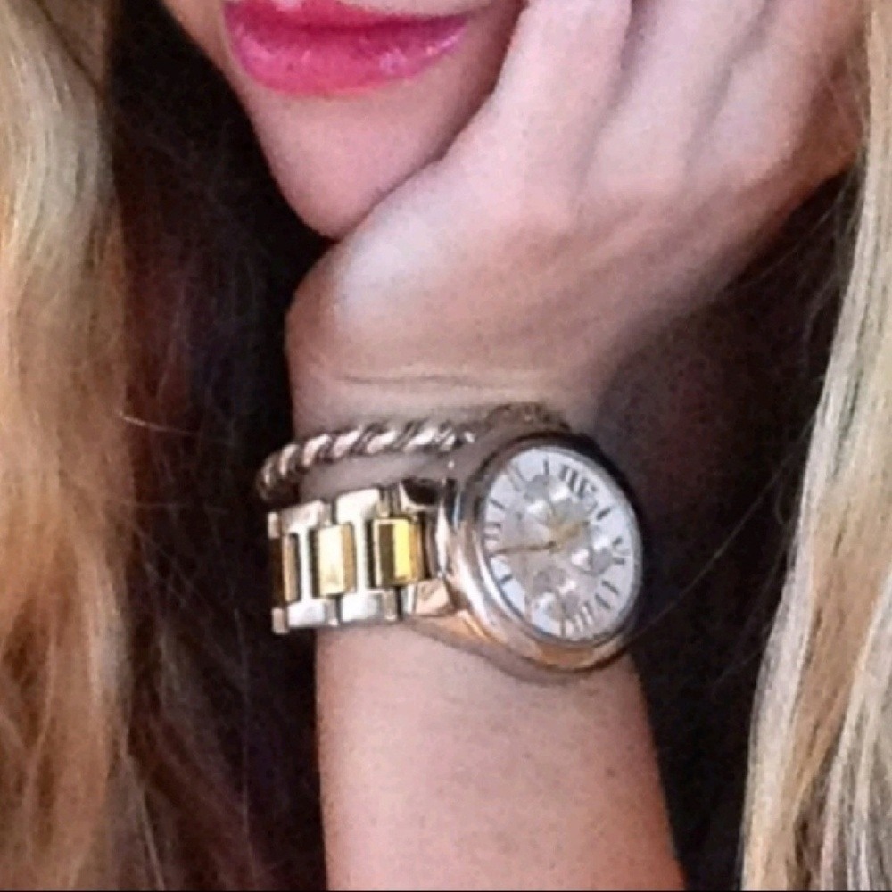 Michael Kors Two Tone Silver Gold Chronograph Roman Numeral Watch 43mm